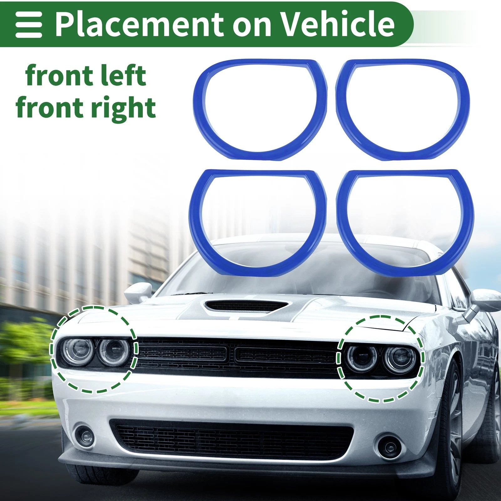 Set of 4 Headlight Trim Bezels for Dodge Challenger (2015–2024) ABS Blue