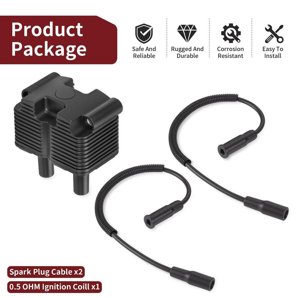 Ignition Coil 0.5 OHM Spark Plug Cable for Harley Sportster 883 1200 (2004–2006)