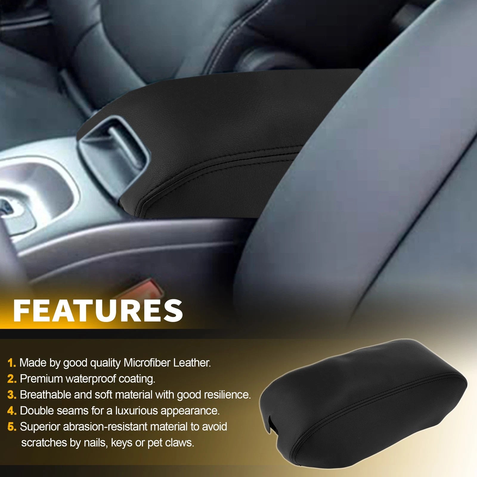 Leather Center Console Lid Armrest Cover for Dodge Journey (2011–2020)