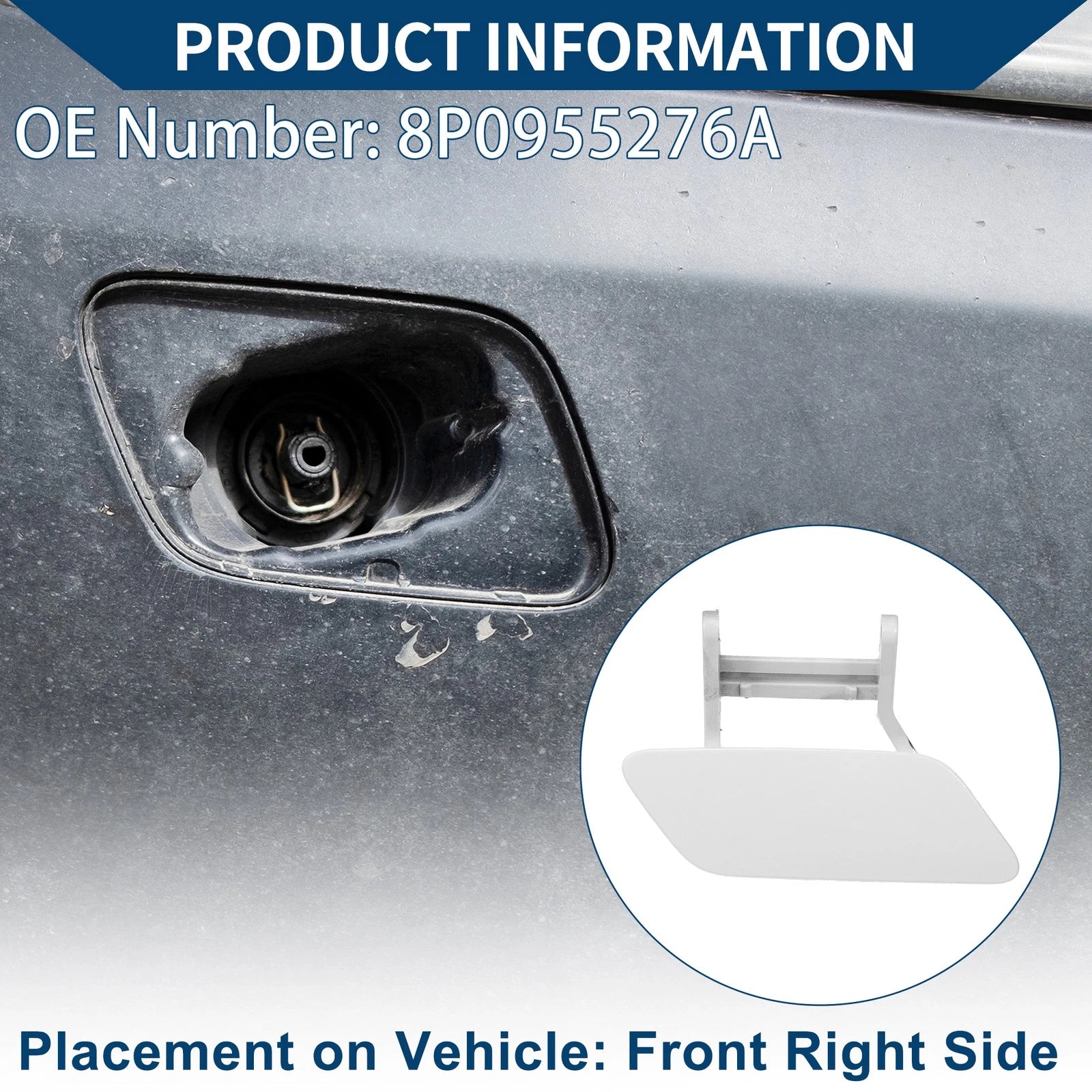Front Right Washer Nozzle Cover Cap for Audi A3 (2008–2014) 1 Pcs White