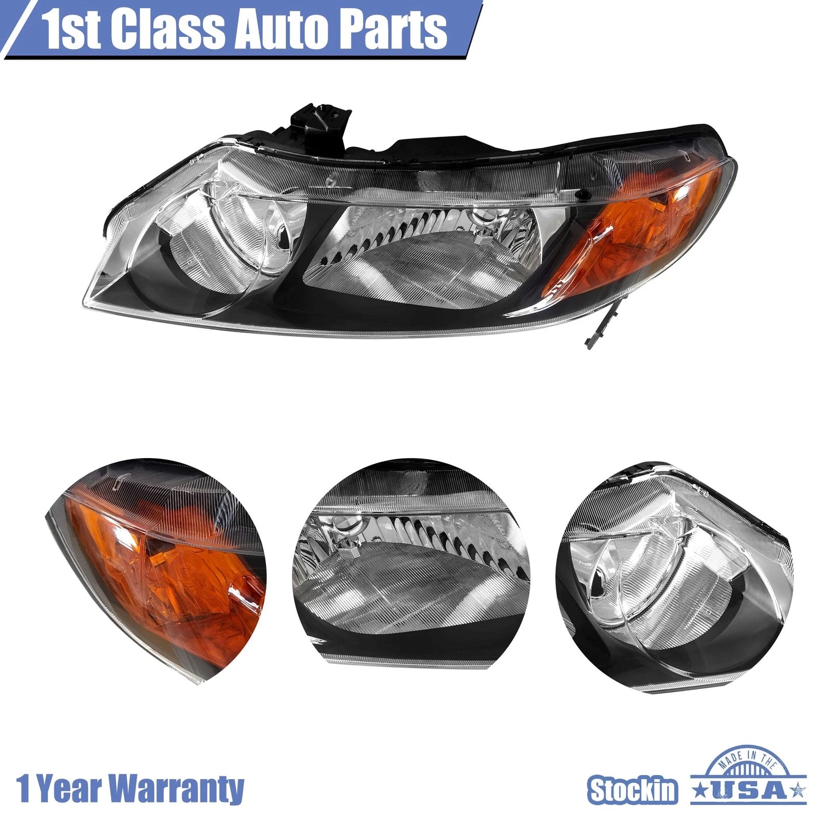 Left Driver Side Headlight for Honda Civic (2006-2011)