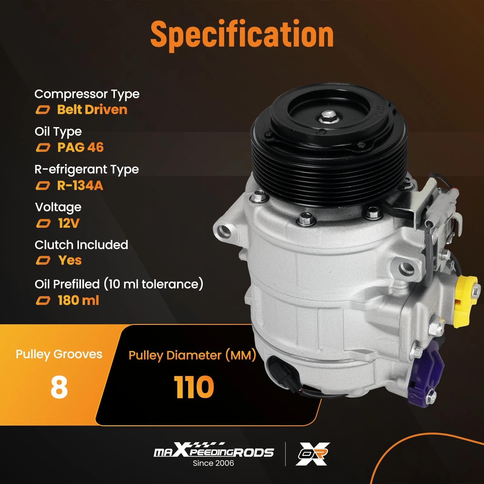 110mm Air Conditioning Compressor for BMW 535i GT xDrive (2011–2017) CO29221C