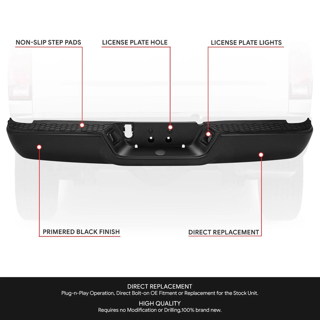 Rear Bumper Assembly for Dodge Ram 1500 (2009–2024) Black w/o Sensor Holes