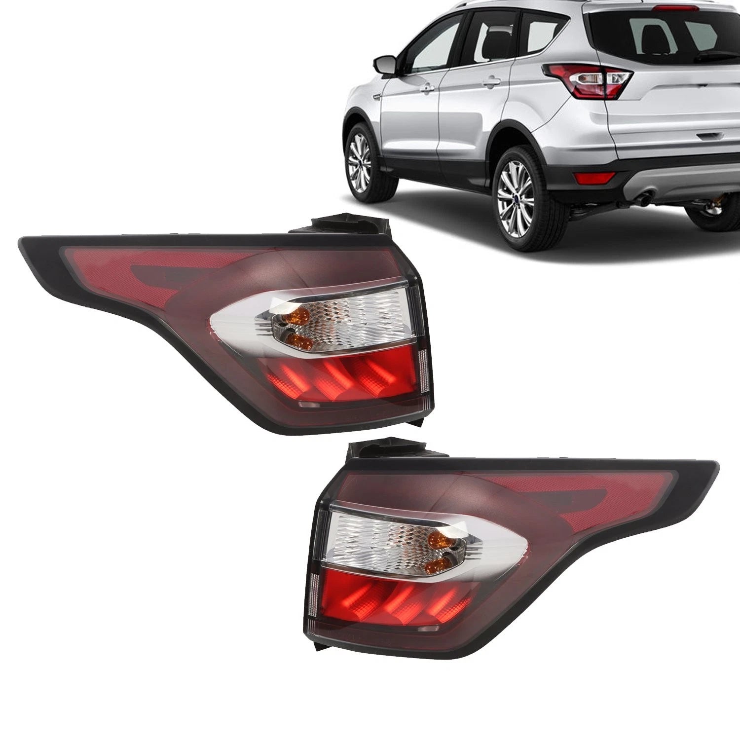 Set of 2 Outer Tail Light Rear Brake Lamps for Ford Escape Kuga (2017–2019)