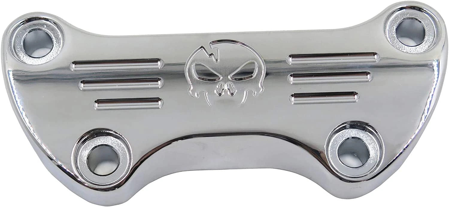 Chrome Skull Handlebar Clamp for Harley XL FX FXR Dyna Softail (1974–2006)