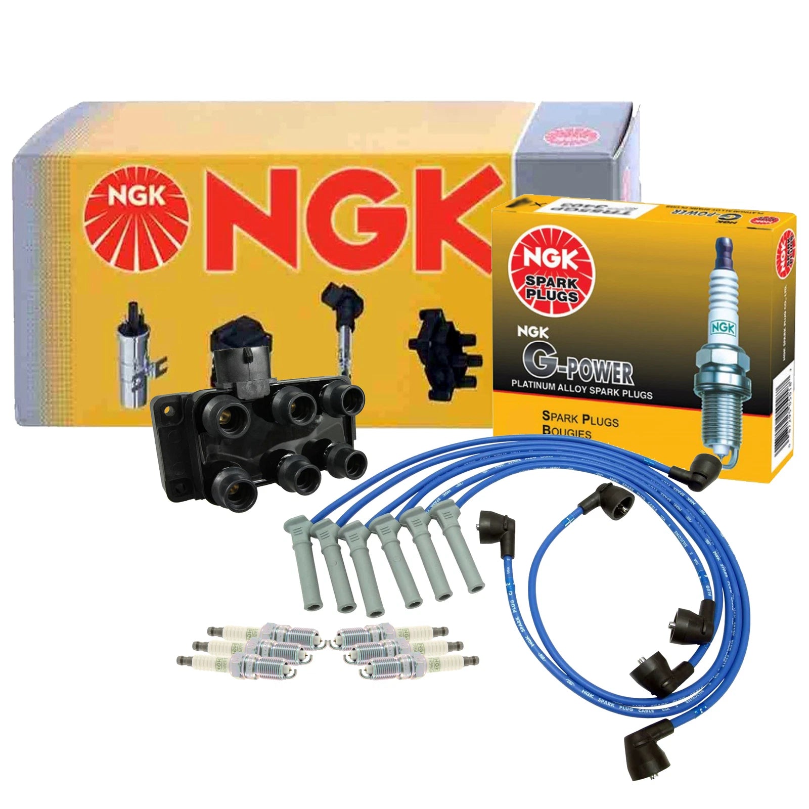 NGK Ignition Coil Wires & 6 G-Power Platinum Spark Plugs for Ford Mercury