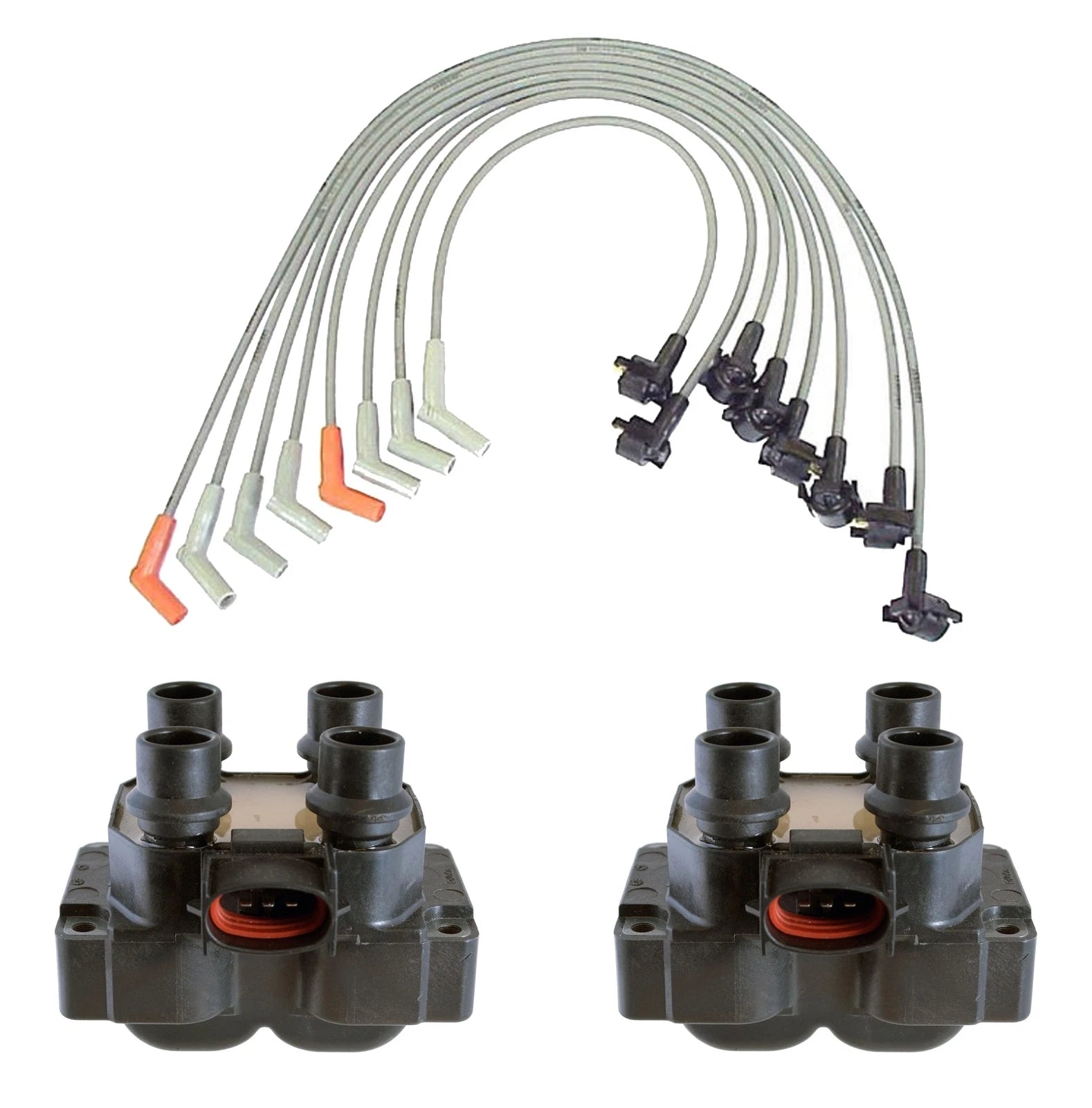 Set of 2 Ignition Coils & Spark Plug Wires for Ford Mercury 5.0L V8