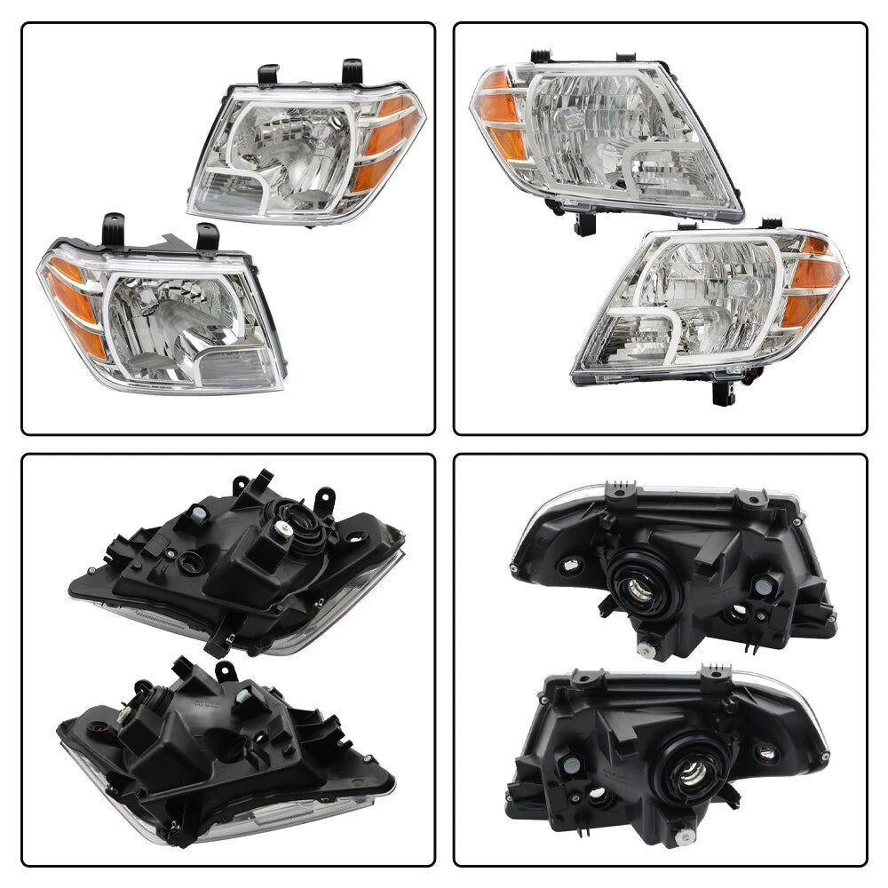 Pair Halogen Headlights for Nissan Frontier (2009-2020) Chrome Clear Lens
