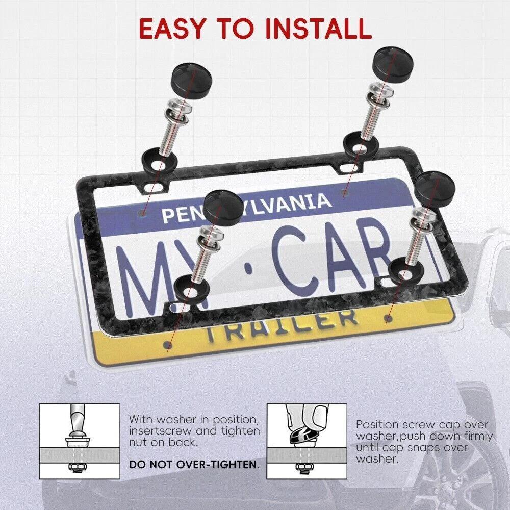 Set of 2 Forged Carbon Fiber License Plate Frame Covers for Universal Fit