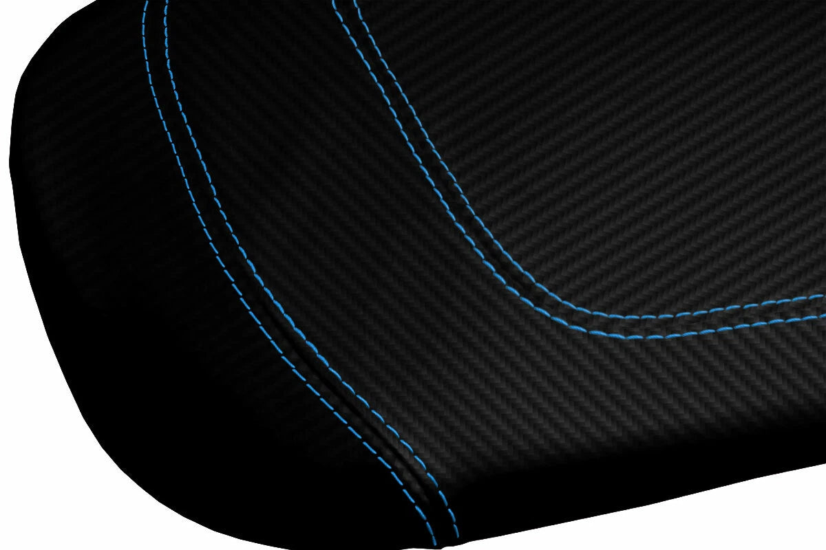Console Lid Armrest Cover for Ford F150 Lariat (1997–2003) Carbon Fiber Blue Stitch