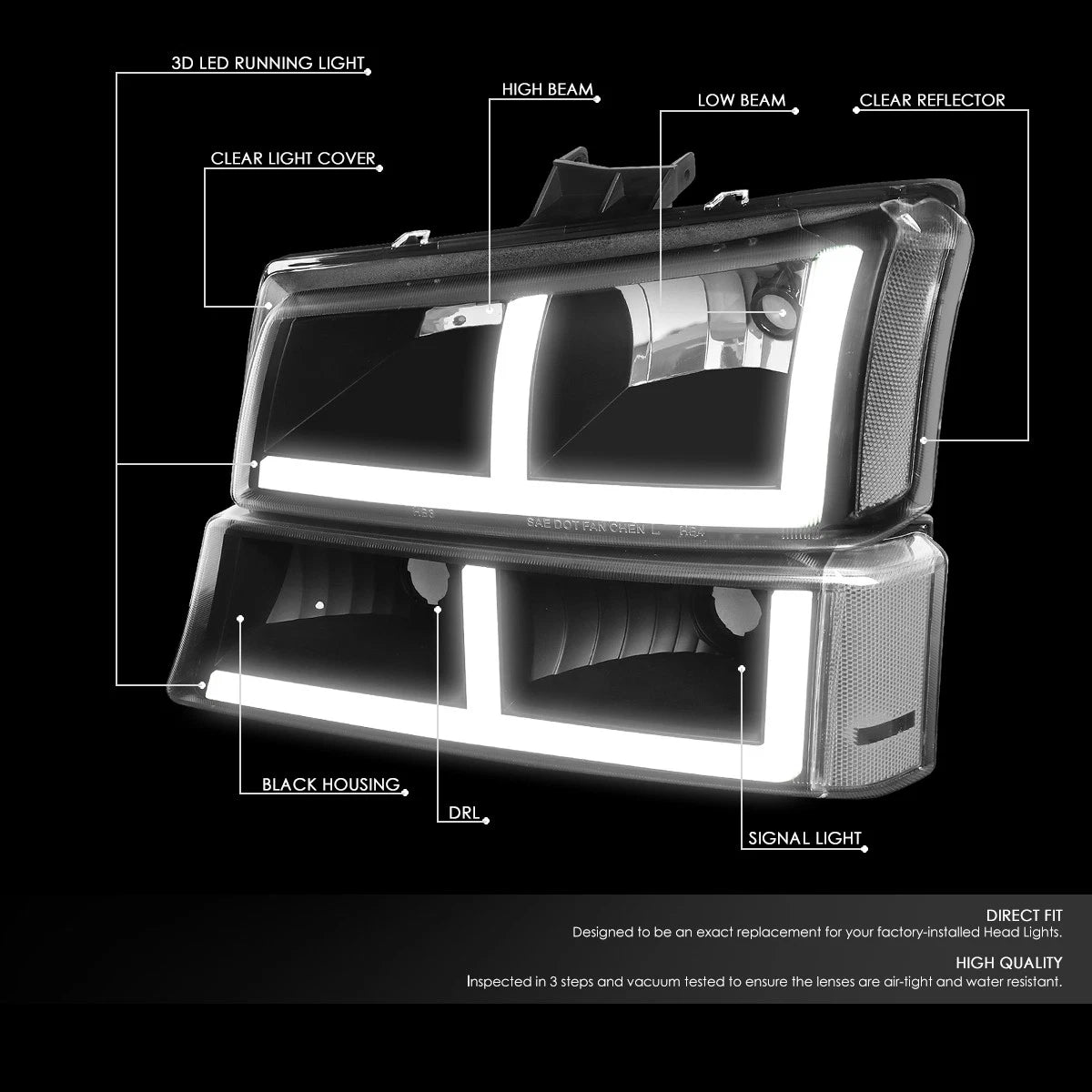 LED DRL Headlights Bumper Lamps for Silverado 1500-3500 (2003–2007)