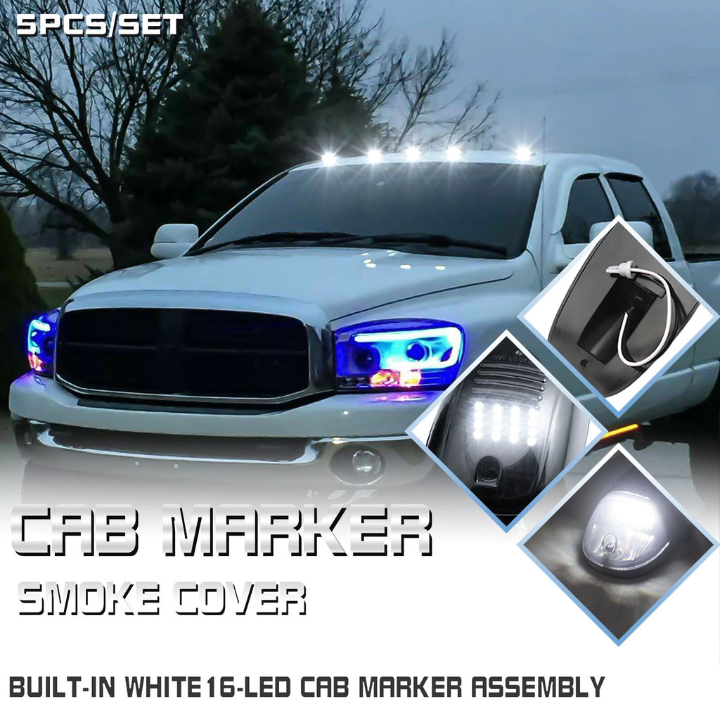 Smoke LED Rooftop Cab Running Light + Side Fender Marker for Dodge Ram 2500 3500 (2019-2024)