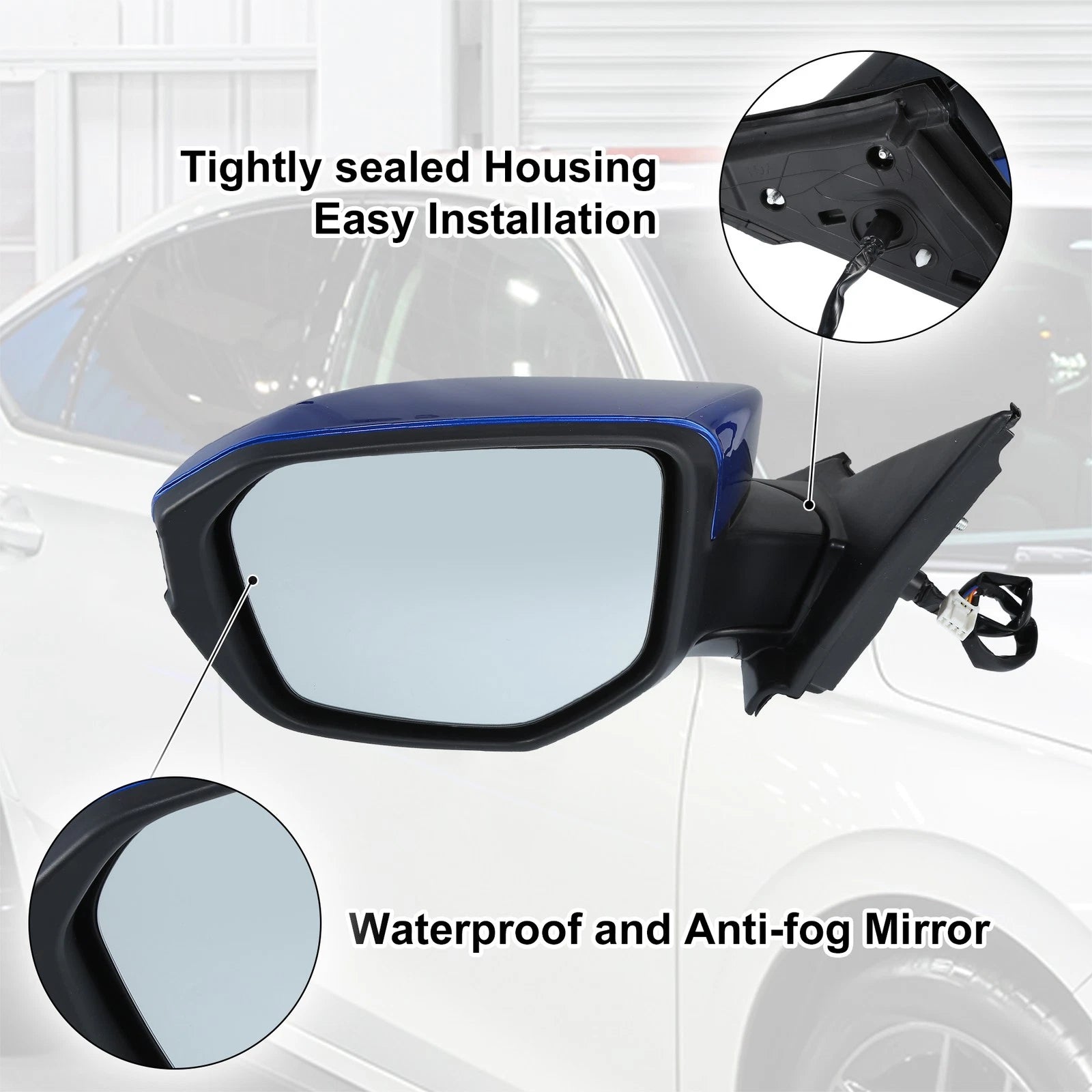 3 Pin Left Side Exterior Door Mirror Assembly Blue for Honda Civic (2016–2021)