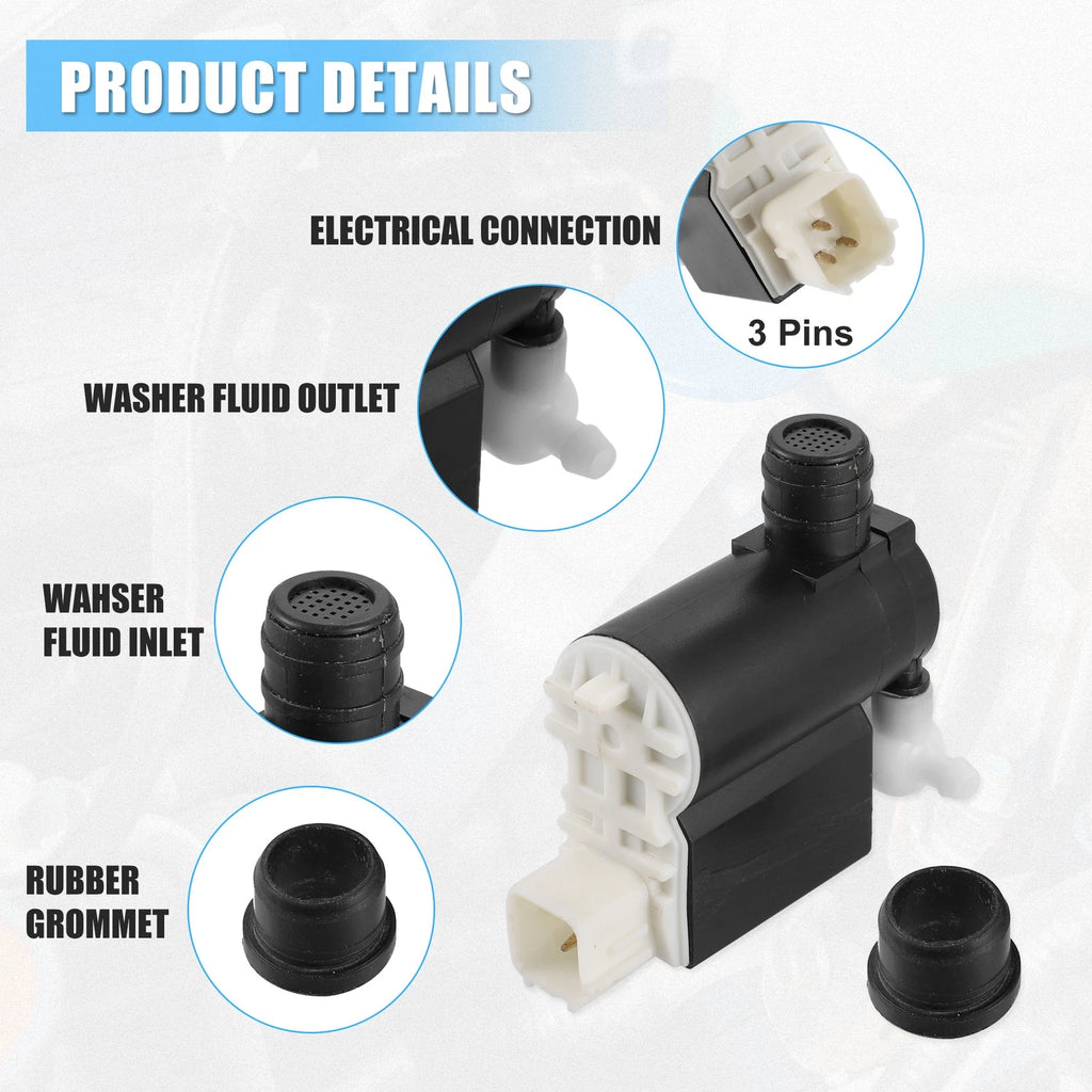 Windshield Washer Motor Pump with Grommet for Hyundai Elantra (2009–2012)