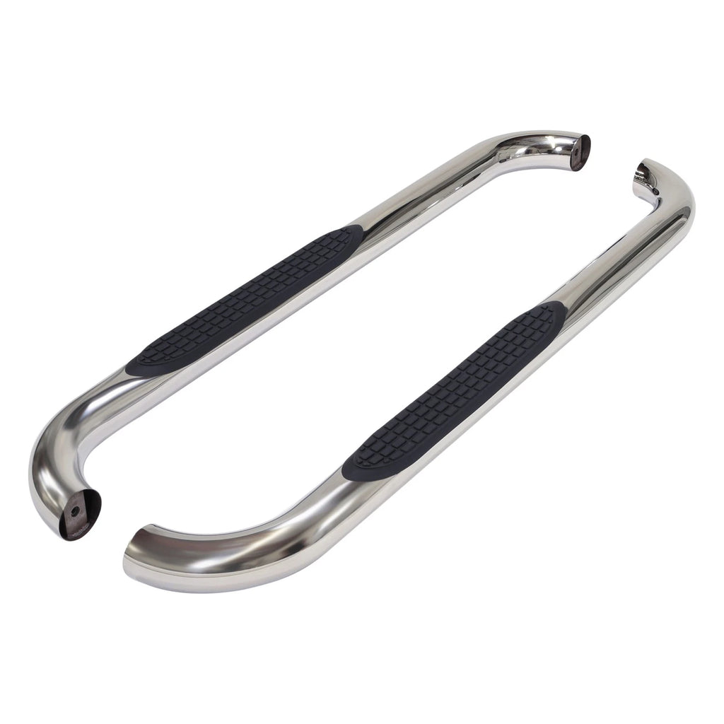 Polished 3in Steel Round Bent w/1 Pad Step Nerf Bar for 09-14 Ford F-150 Std Cab