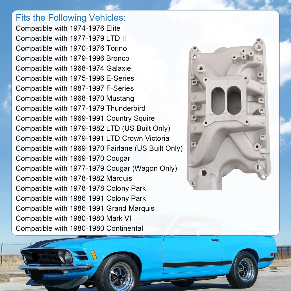 Aluminum Dual Plane Intake Manifold for Ford Small Block Windsor 351W (1969–1996)