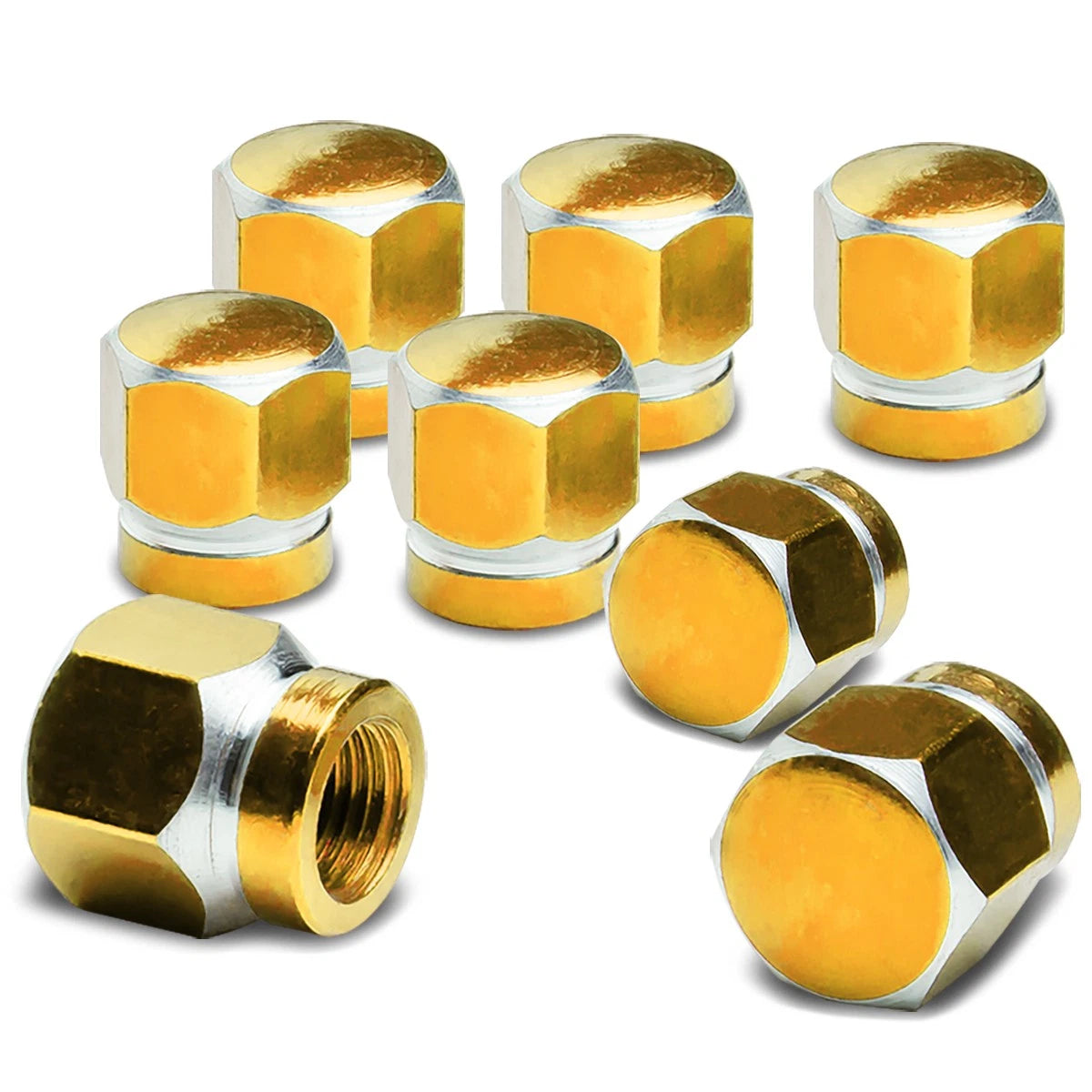 Set of 8 Aluminum Hexagonal Tire Valve Stem Caps for Universal Fit