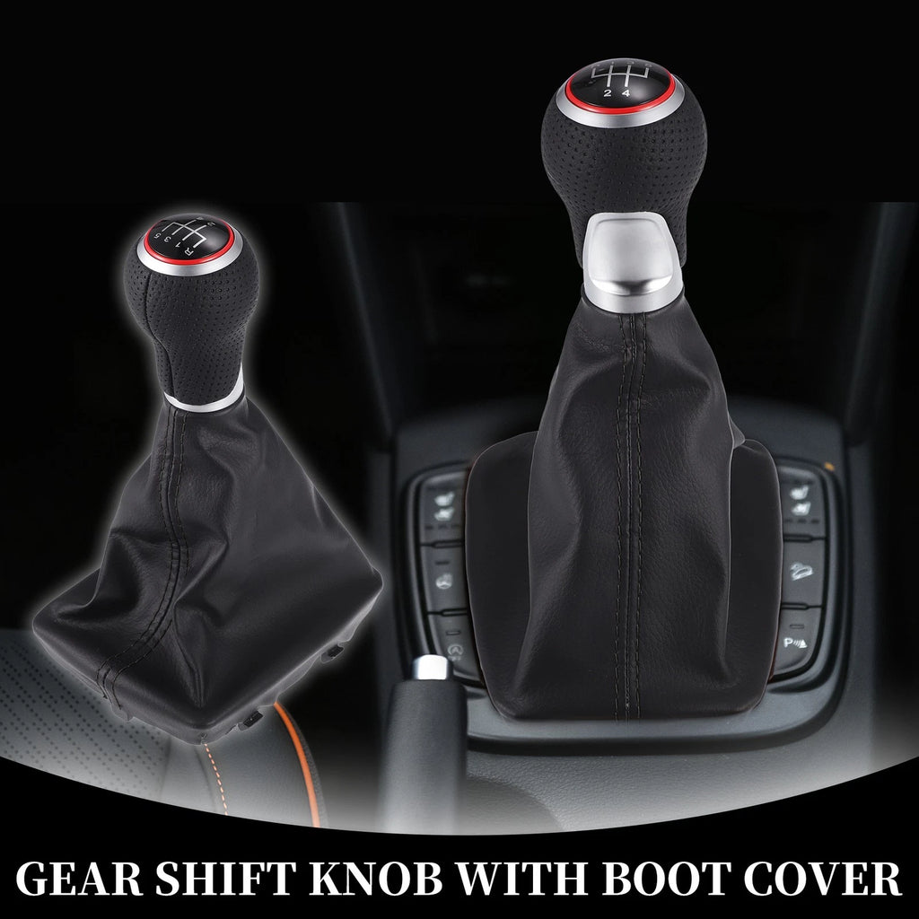 5 Speed Manual Gear Shift Knob with Cover for Audi A4 (2007–2015) Black Leather