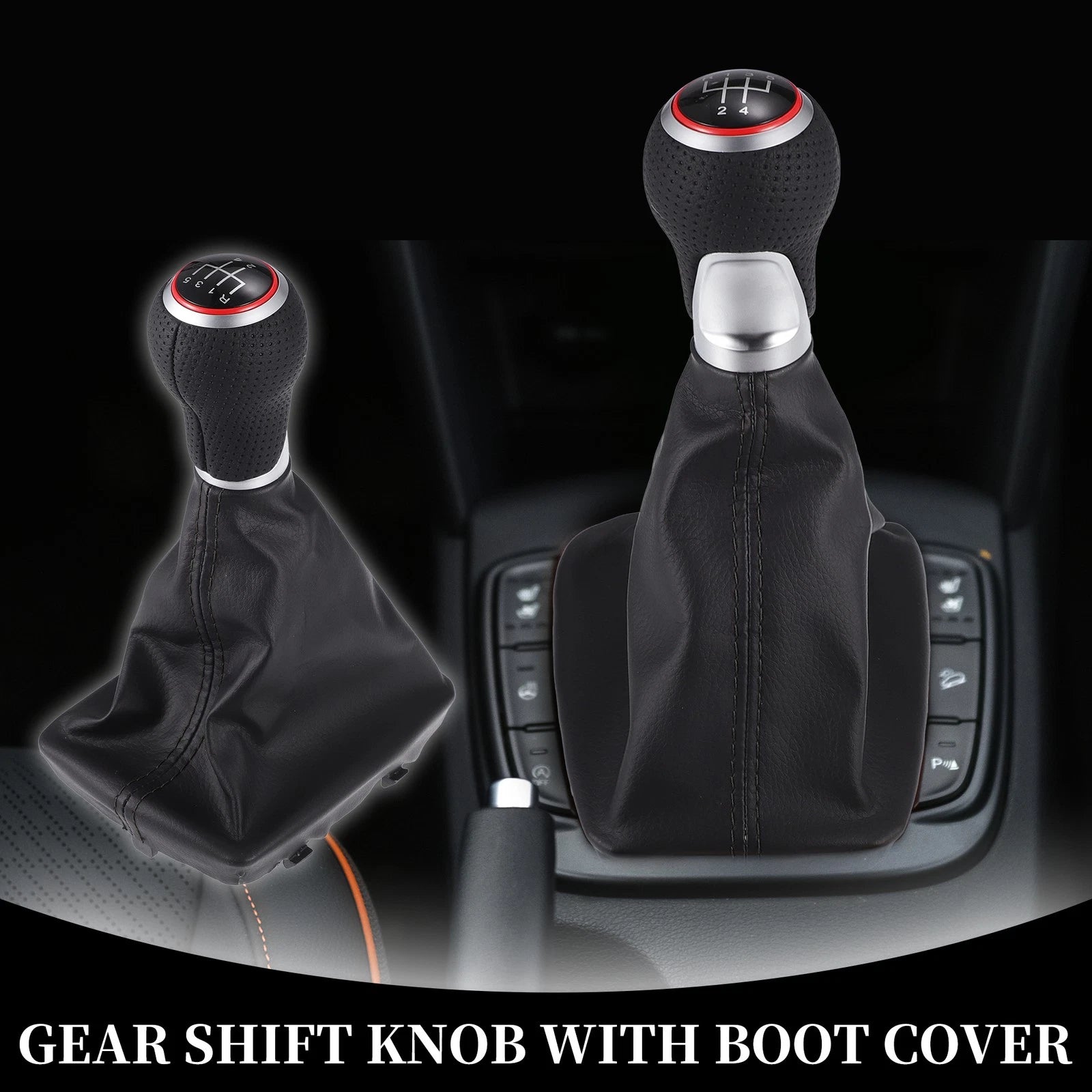 5 Speed Manual Gear Shift Knob with Cover for Audi A4 (2007–2015) Black Leather