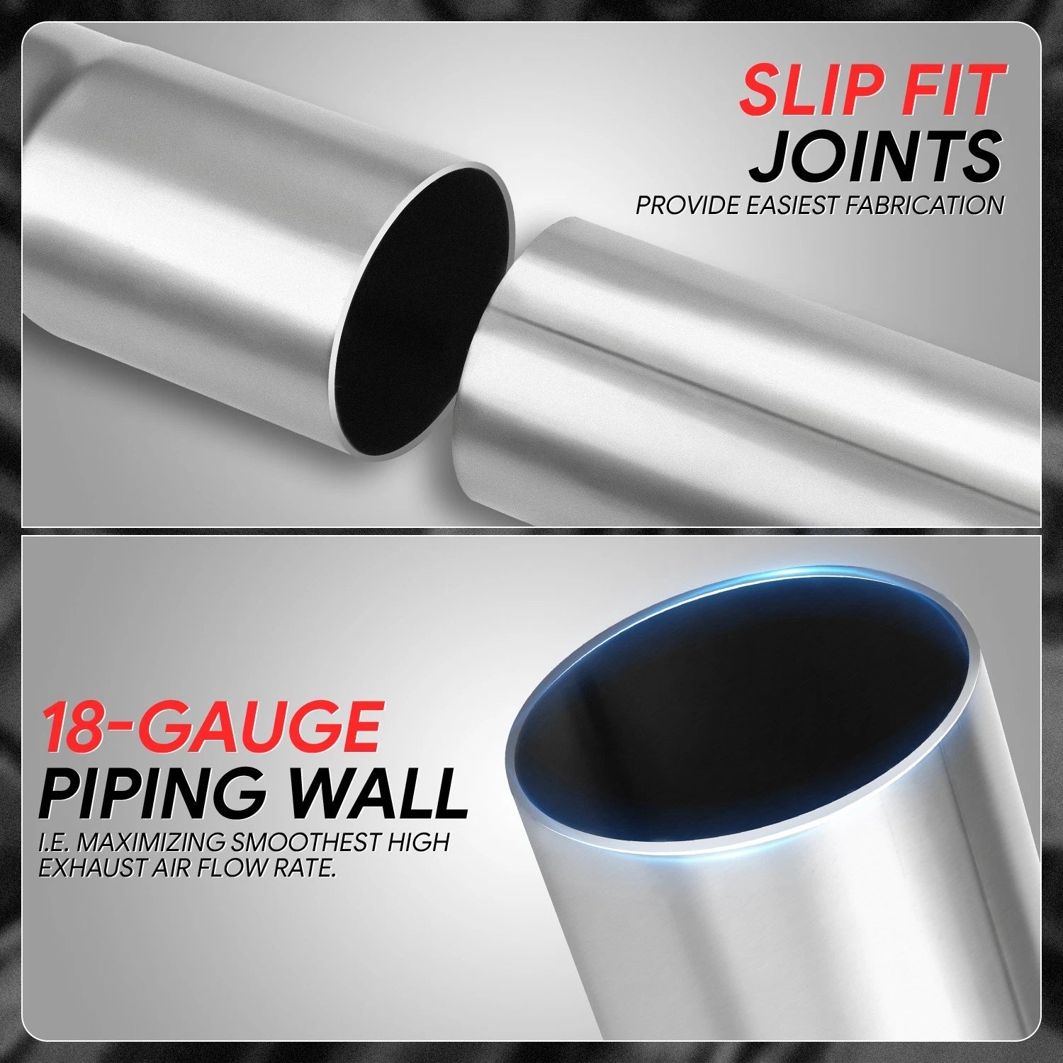 2.5" OD Exhaust Piping for (18 Gauge, Slip-Fit)
