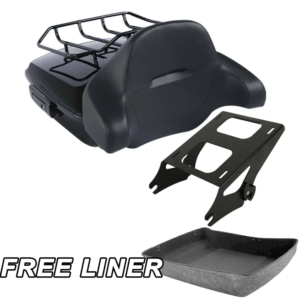 Black Chopped Trunk Backrest Pad Mount Rack for Harley Road Glide (2014–2025)