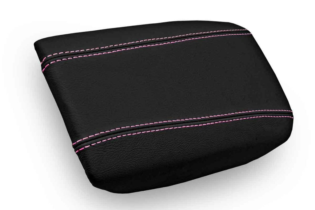 Leather Console Lid Armrest Cover for Volvo S80 (1999–2006) Black Pink Stitch