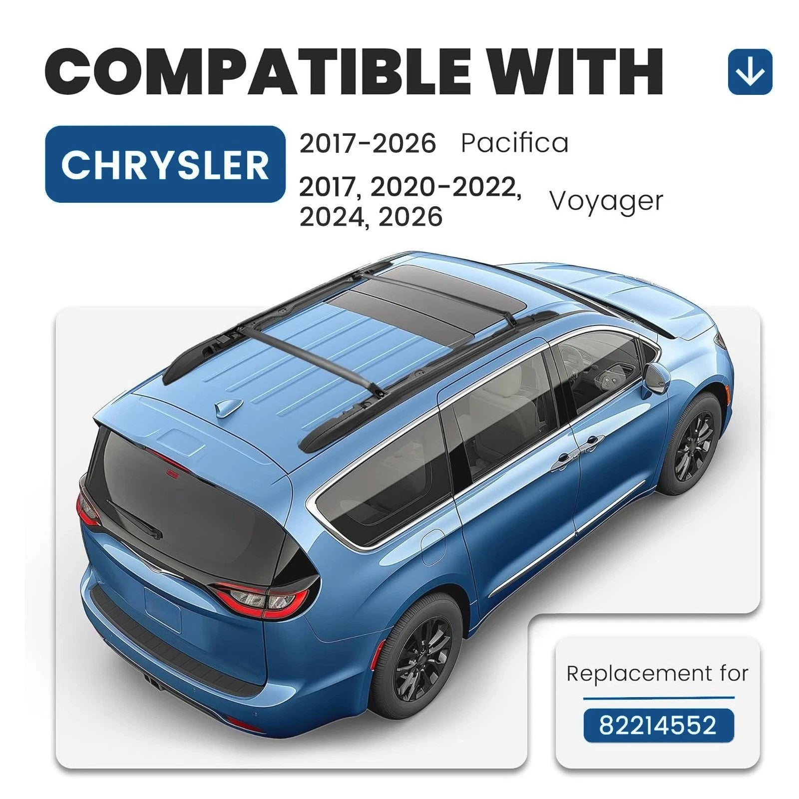 Set of 2 Roof Rack Side Rail Cross Bars for Chrysler Pacifica/Voyager (2017–2026) #82214552