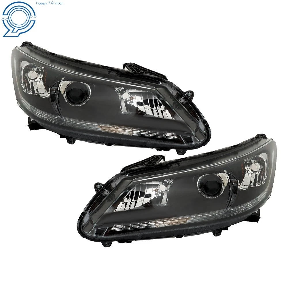 Headlight Set for Honda Accord (2013-2015) Halogen Black