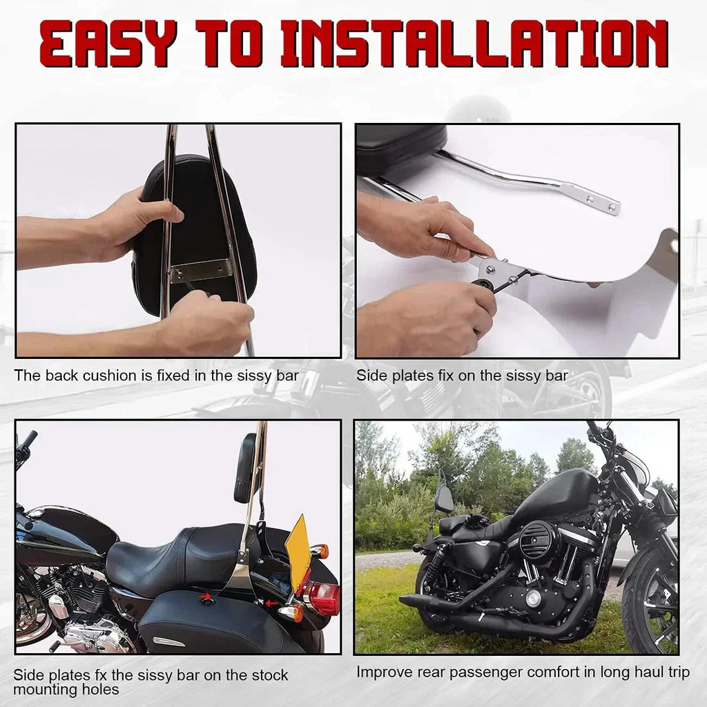 Chrome Sissy Bar Backrest Pad for Harley Sportster XL 1200 (2004-2016)