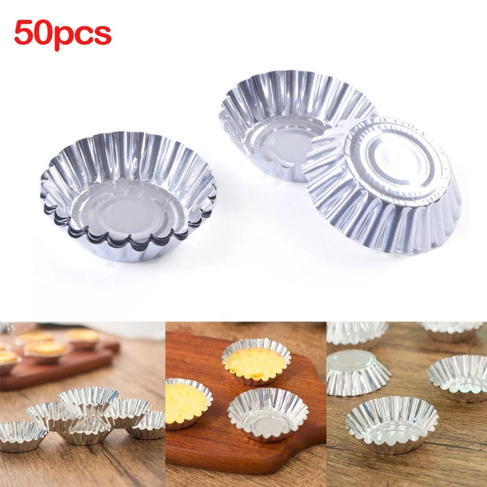 50 Pack Aluminum Egg Tart Molds for Baking Cupcakes and Cookies
