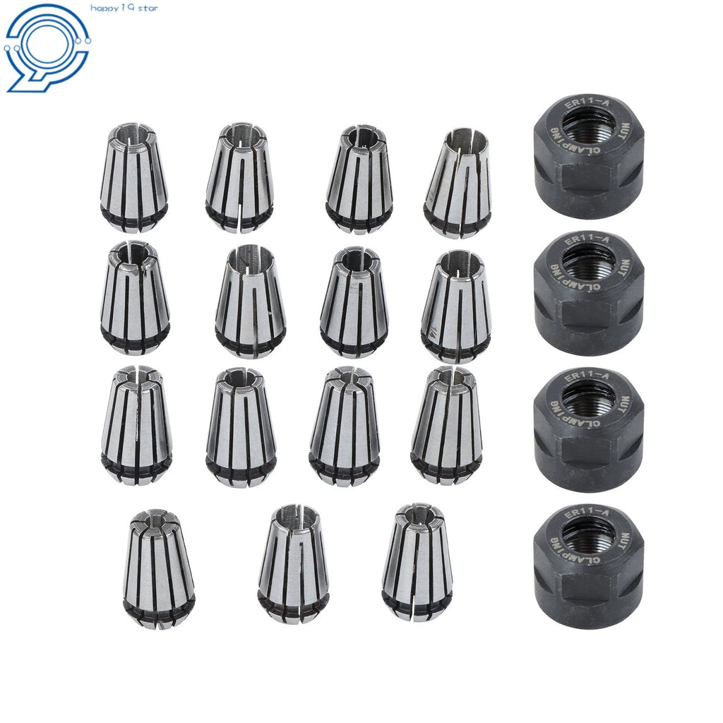 Set of 19 ER11 Collets with M14 Nuts for Micro Machining
