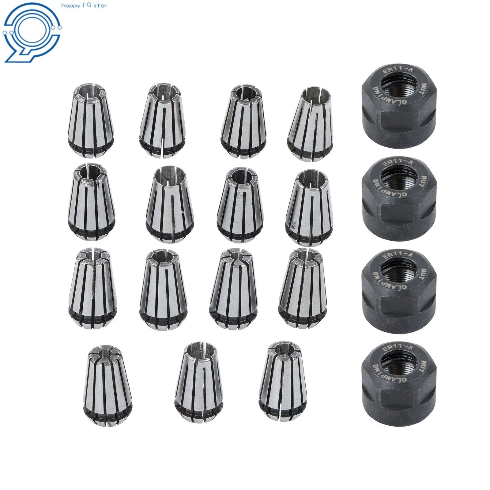 Set of 19 ER11 Collets with M14 Nuts for Micro Machining