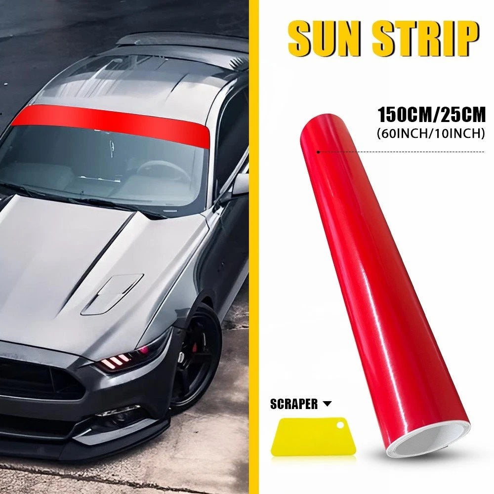 Front Sun Visor Vinyl Decal Strip for Universal Vehicles (60"x10") Red