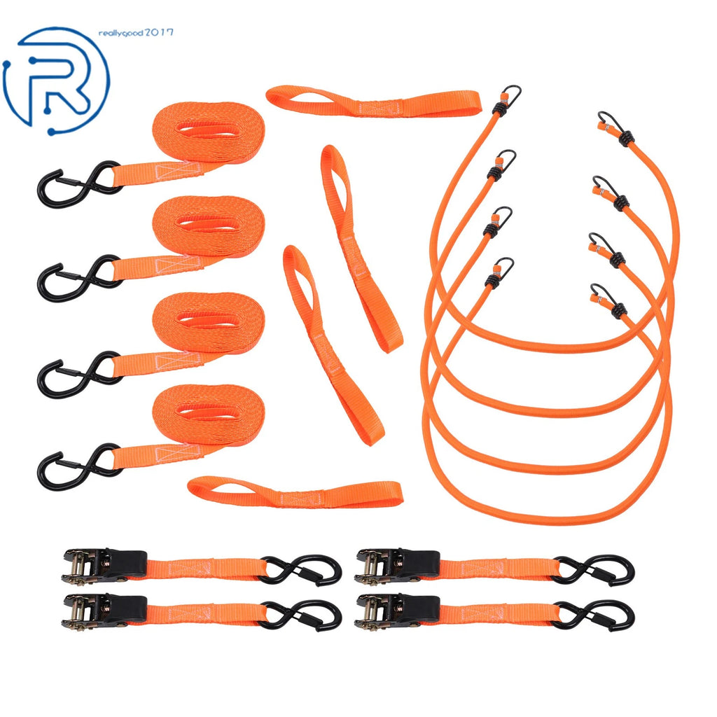 Set of 4 Heavy Duty 1" × 15' Ratchet Straps for Tie Downs