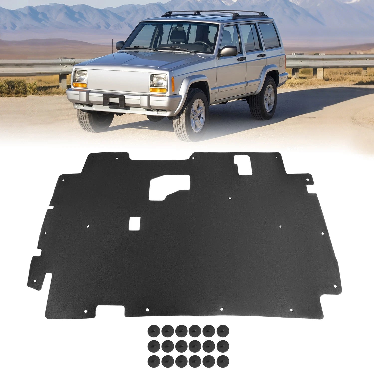 Hood Insulation Pad for Jeep Cherokee (1984–2001) 1/2'' with Clips Black