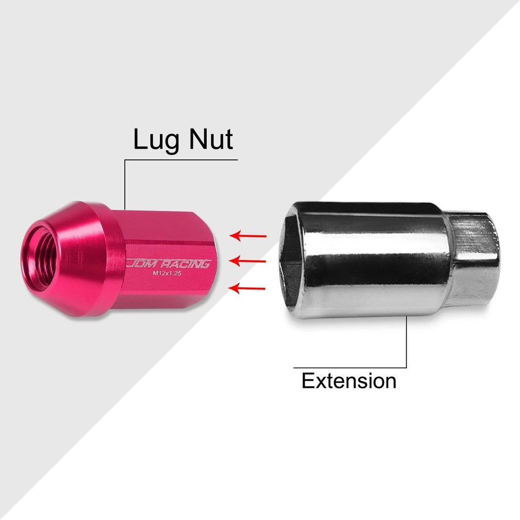 20Pc M12X1.25 Pink JDM Closed End Acorn Hex Wheel Lug Nuts + Extension 25mmx35mm
