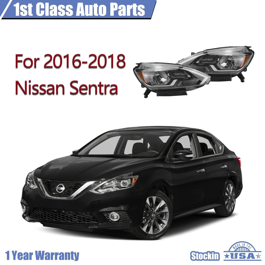 Set of 2 Halogen Headlights for Nissan Sentra (2016-2019)