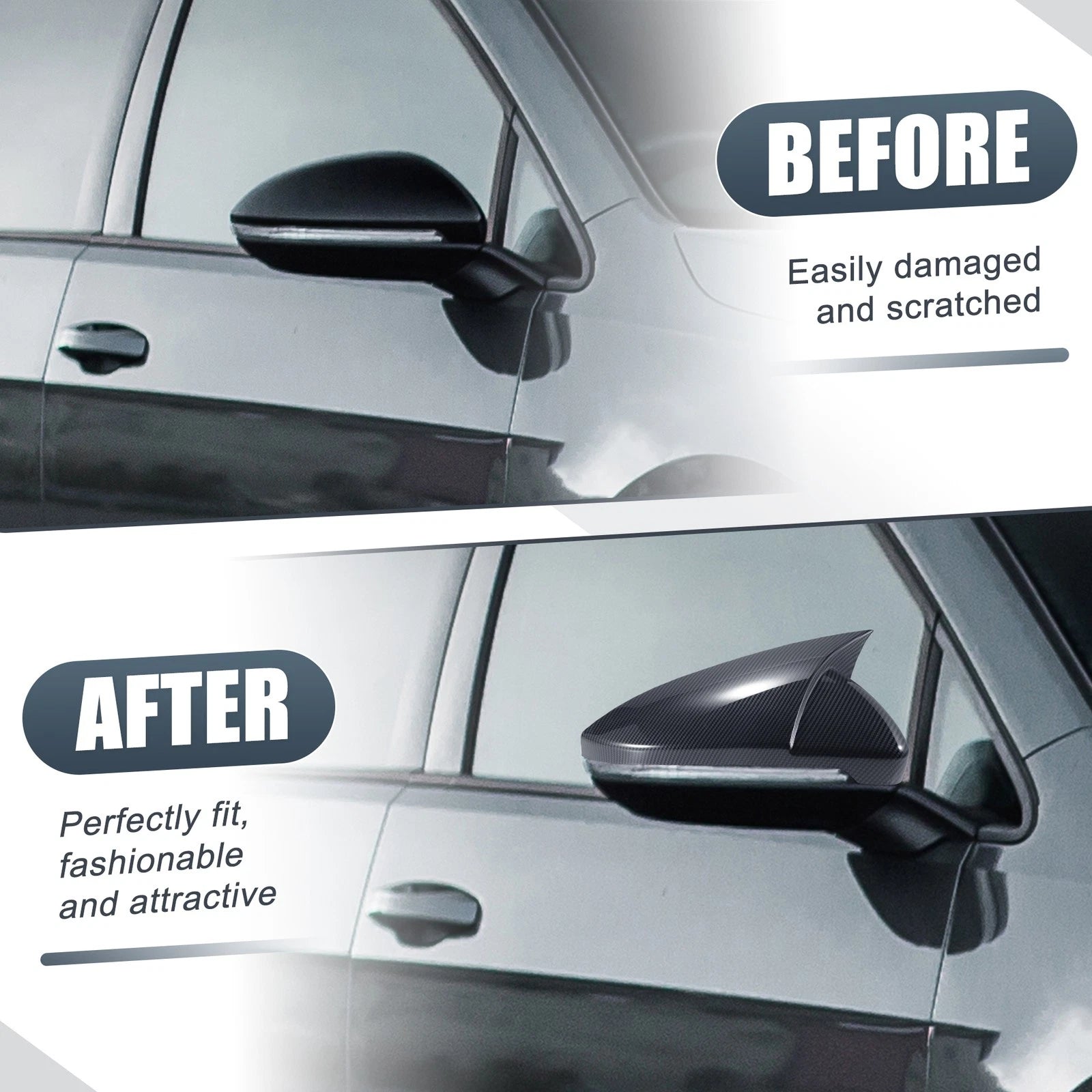 Pair Rearview Mirror Cover Overlay for Volkswagen Golf MK7 (2015–2021) Carbon Fiber