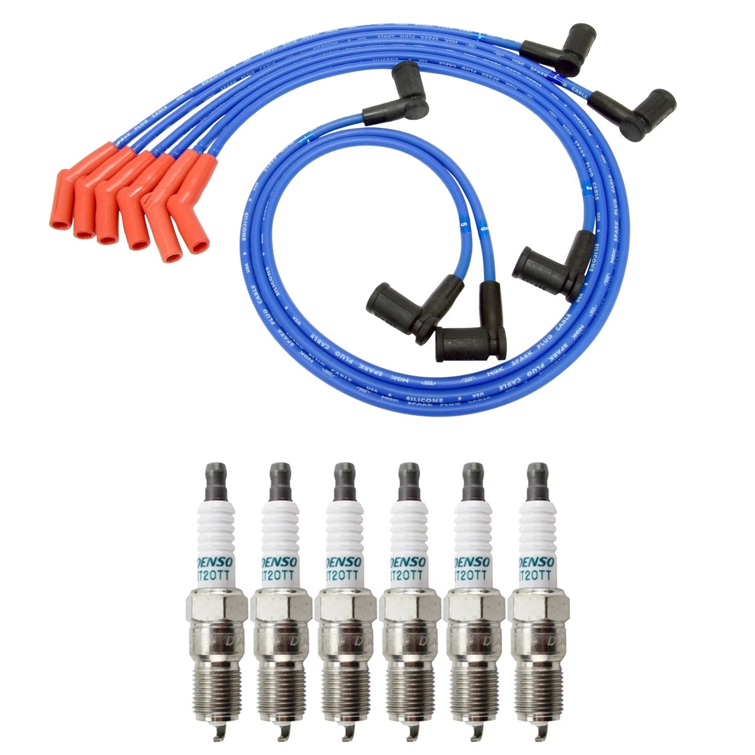 NGK Wire Set & Denso 6 Iridium TT Spark Plugs Kit for Ford E-Series F-150 (1997–2003)