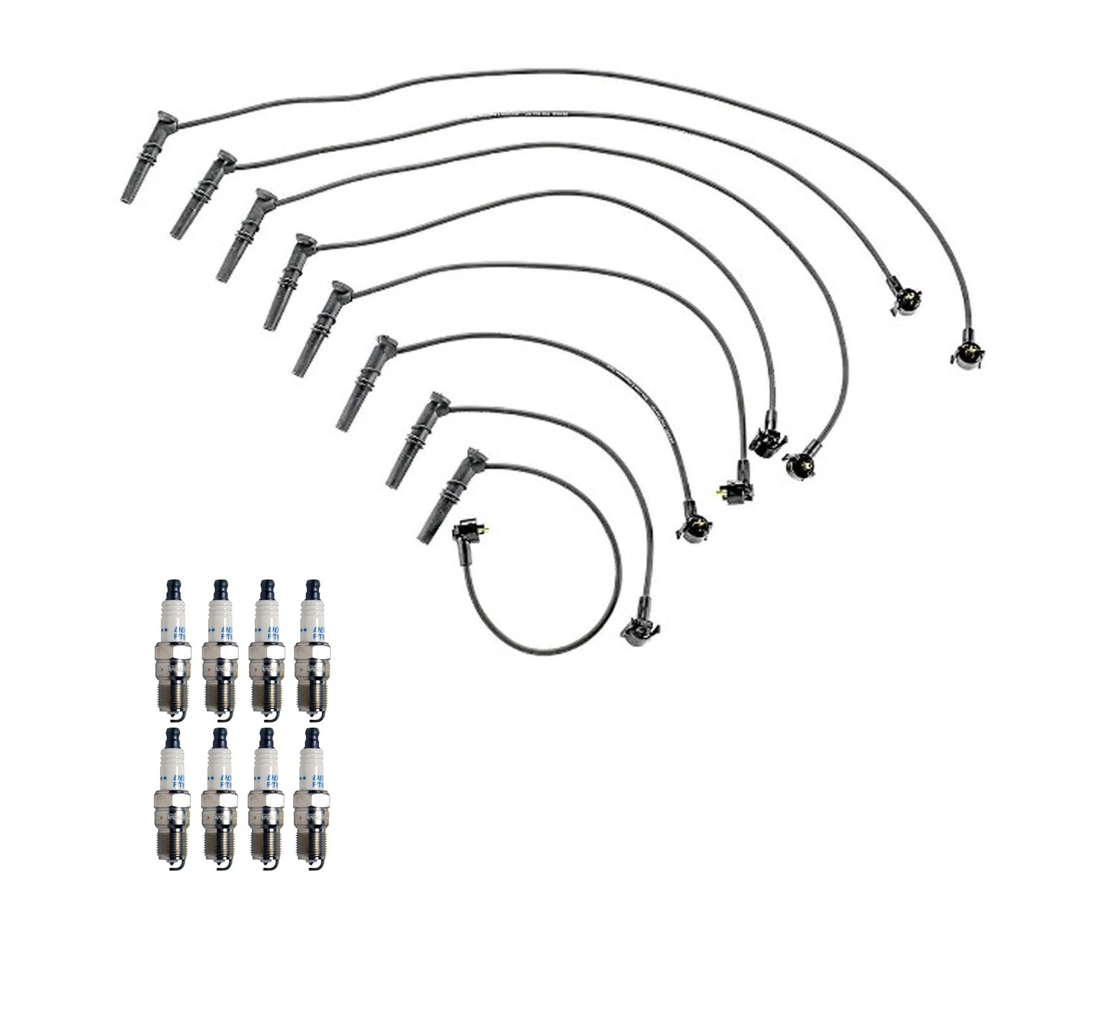 Denso 8mm Wire Set & 8 Double Platinum Spark Plugs for Ford 4.6 V8 (1996–2004)
