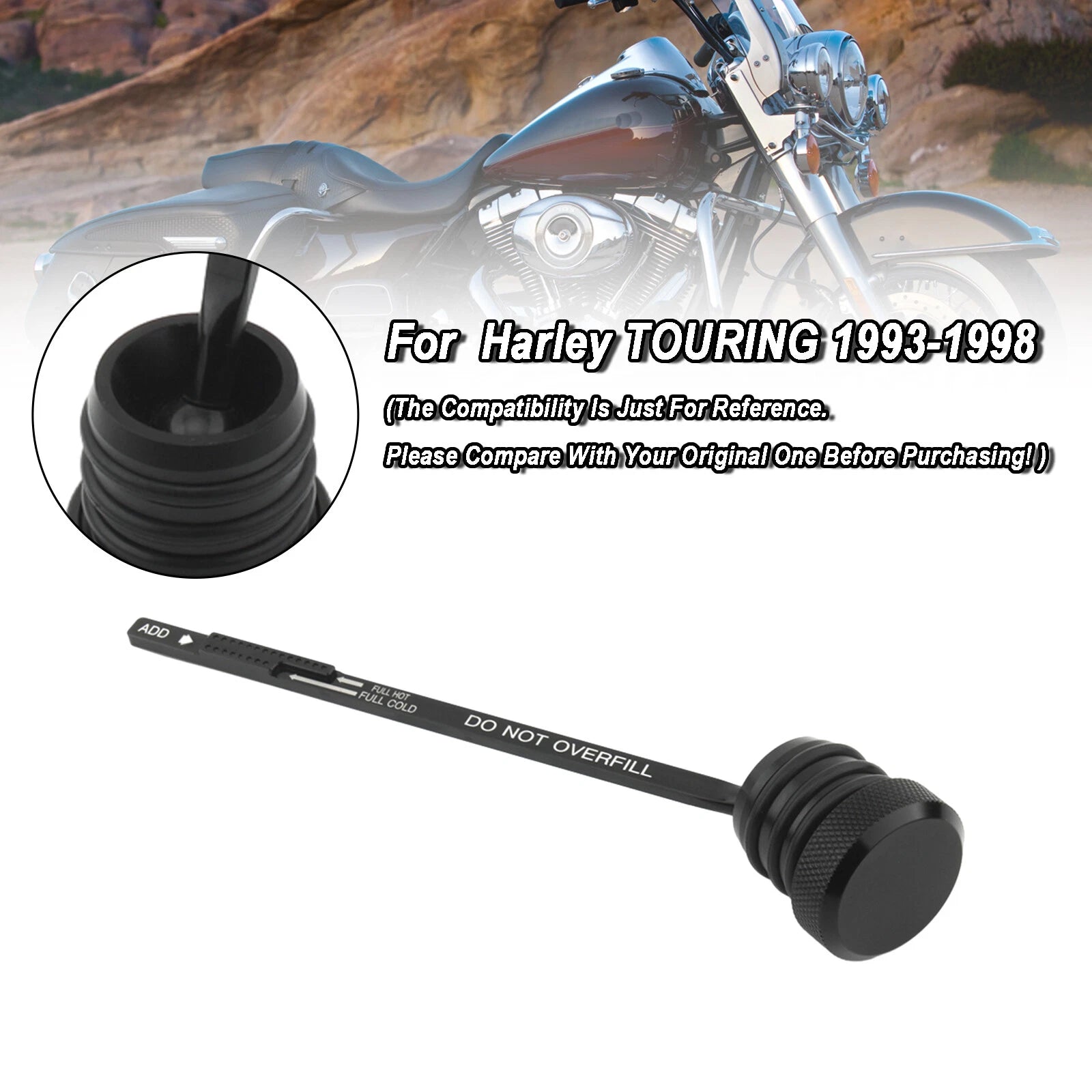 Oil Dipstick Tank Cap Plug 0710-0002 for Harley Touring FLHT FLHS FLTC (1993–1998) Black