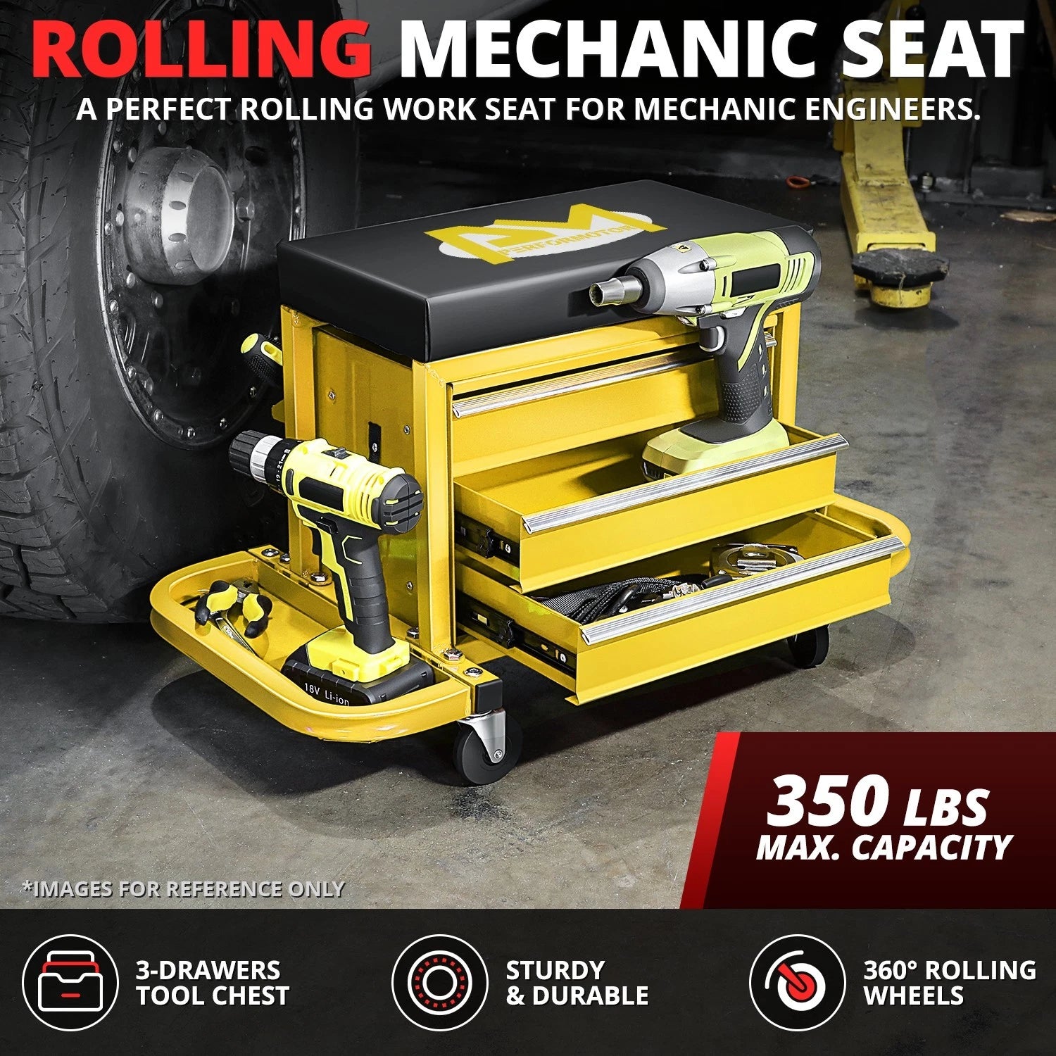 2X 350lbs Capacity 2-in-1 Mechanics Roller Seat for Work Cabinet