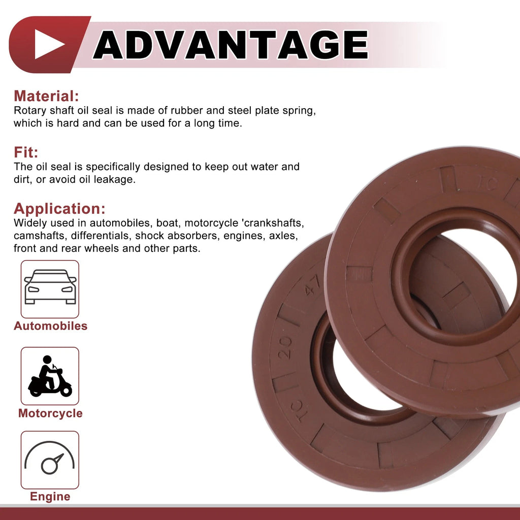 Set of 2 Oil Seal Rotary Shaft Seal FKM Rubber 20x47x7mm