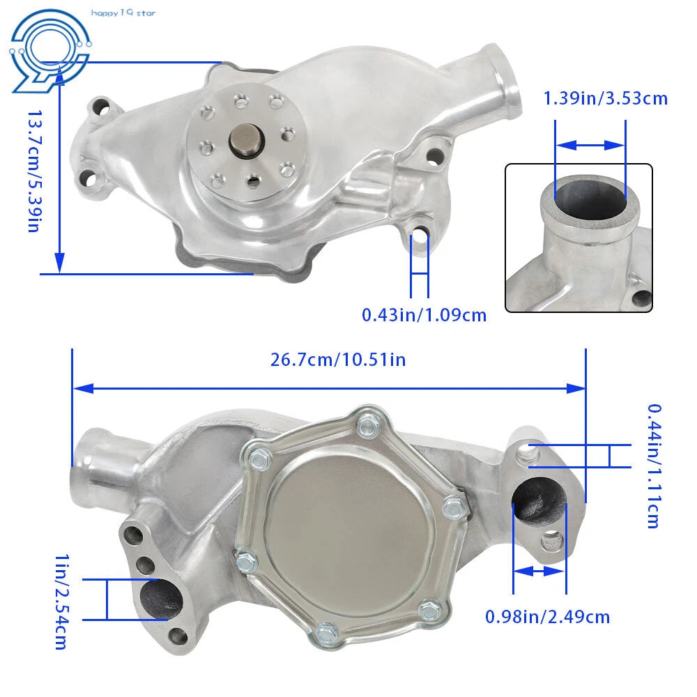 Polished High Volume Water Pump for SB Chevy 327 350 (1969-1986)