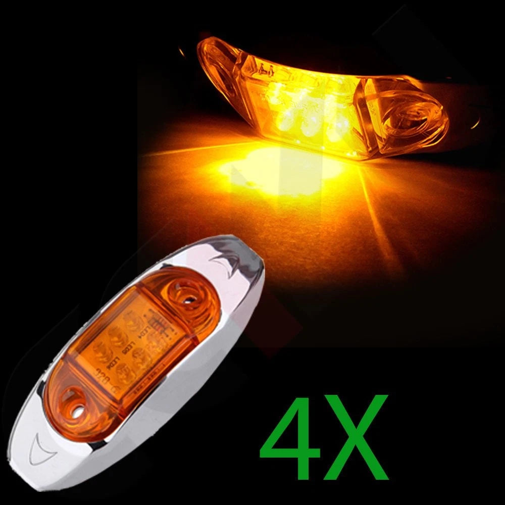Set of 4 12V Waterproof Amber LED Side Marker Lights for Trailer Truck