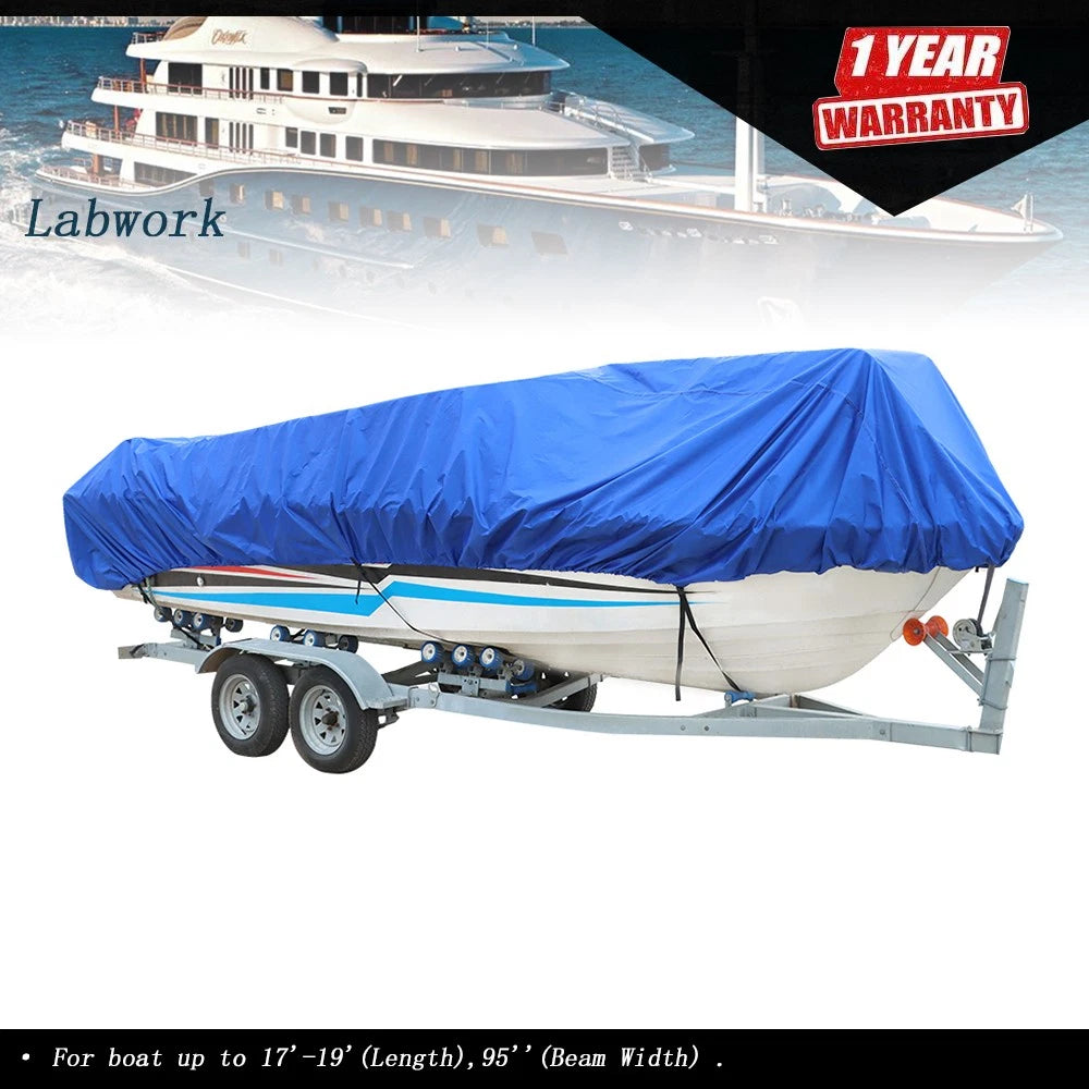 Boat Cover for V-Hull 17ft-19ft (Waterproof, Trailerable, Dark Blue)