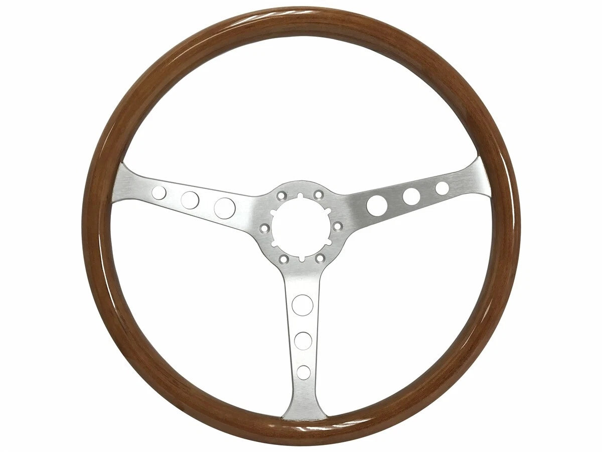 3-Spoke Walnut Wood Steering Wheel Replacement for Universal 15 inch (–)