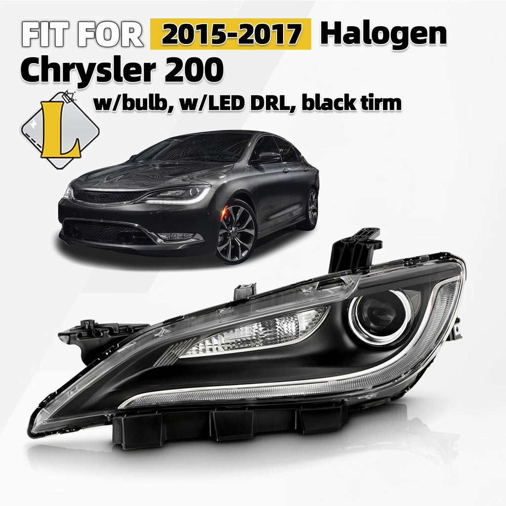 Halogen Headlight with LED DRL for Chrysler 200 (2015–2017) 8 Pins Left