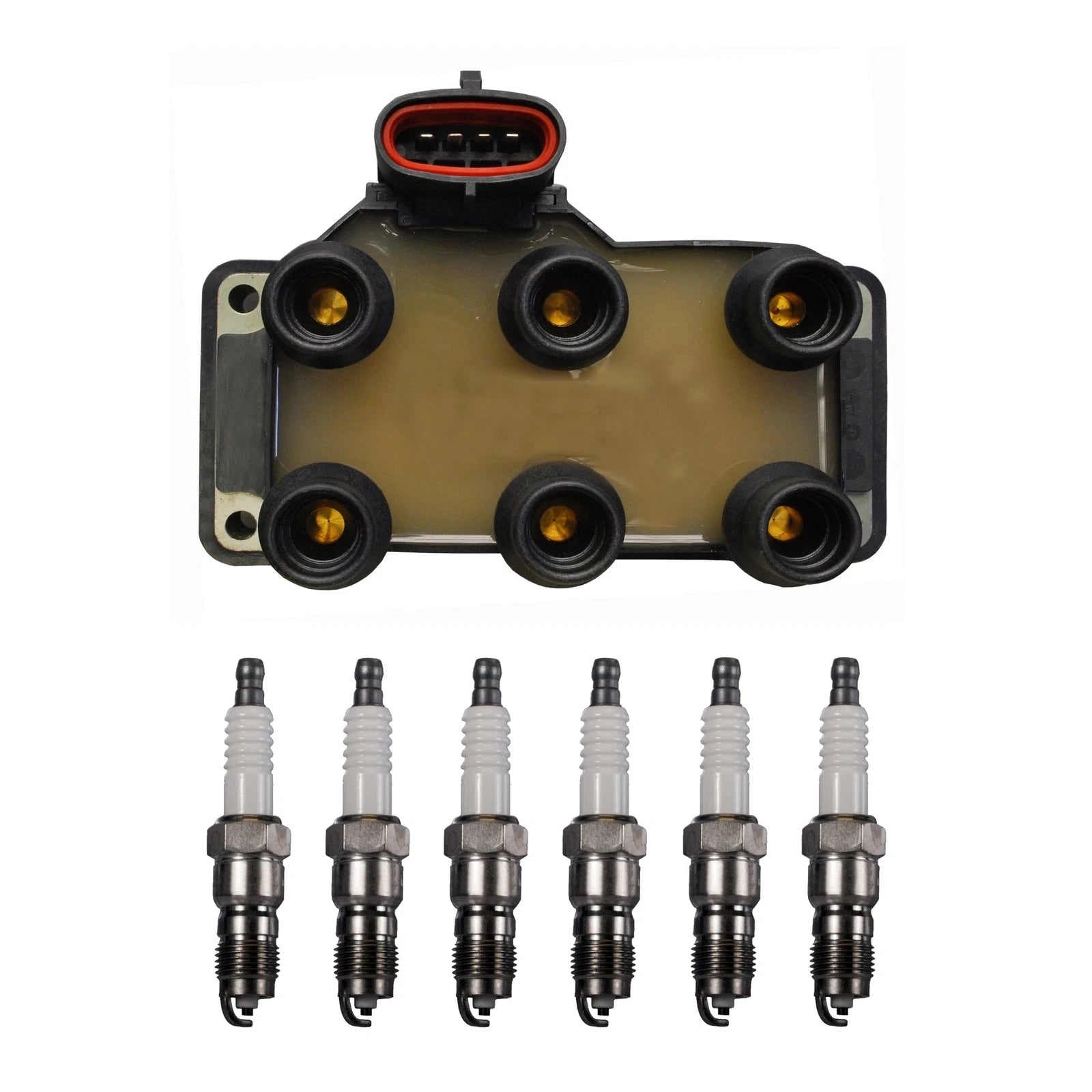 Denso Ignition Coil & 6 U-Groove Spark Plugs Kit for Ford Mercury 3.8L V6 (0.044)