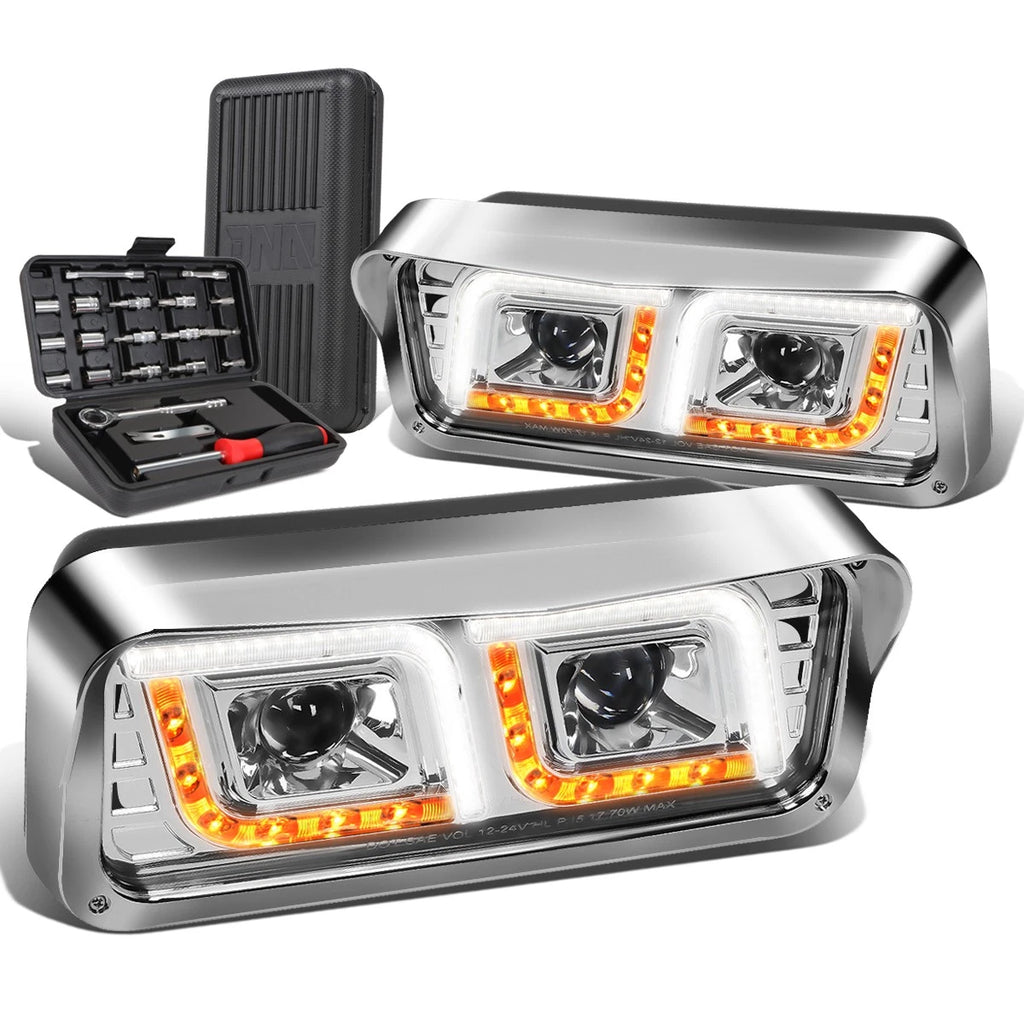 LED Tube Signal Headlight + Tool Box for Western Star 4800 Kenworth W900 (1981–2019)